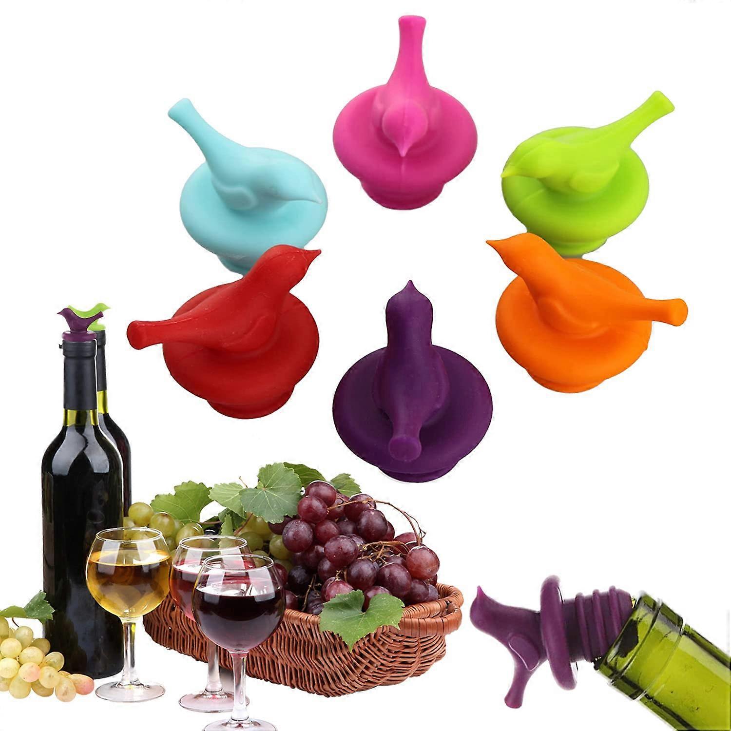 Colorful Reusable Silicone Bottle Stopper Set of 6 - Assorted Colors for Wine and Beverage Outlet Caps