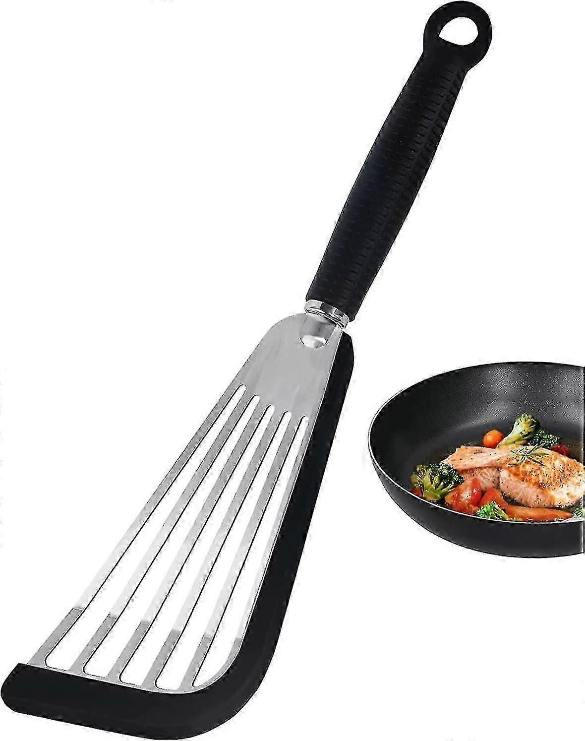 Silicone Fish Spatula For Non-stick Cookware Heat Resistant Slotted Spatula(black)
