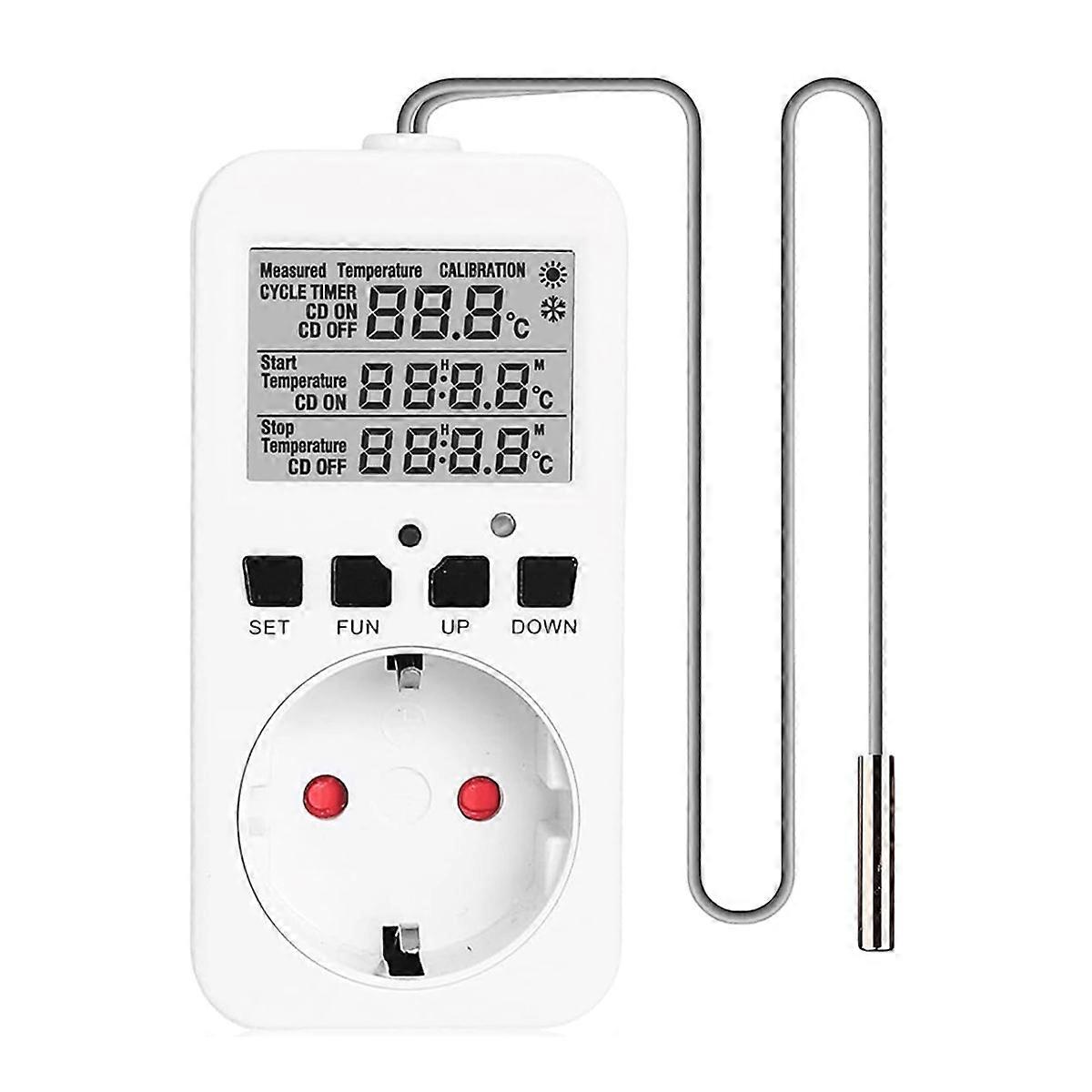 Digital Temperature Controller Sockets,16A Heating Cooling Thermostat Socket with Sensor for Greenhouse EU Plug