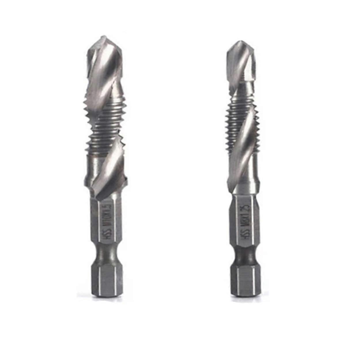 2Pcs M8+M10 High-Speed Steel 4341 Titanium Plated Composite Tap Drill and Tap Integrated Machine Tap Open Chamfer Tool