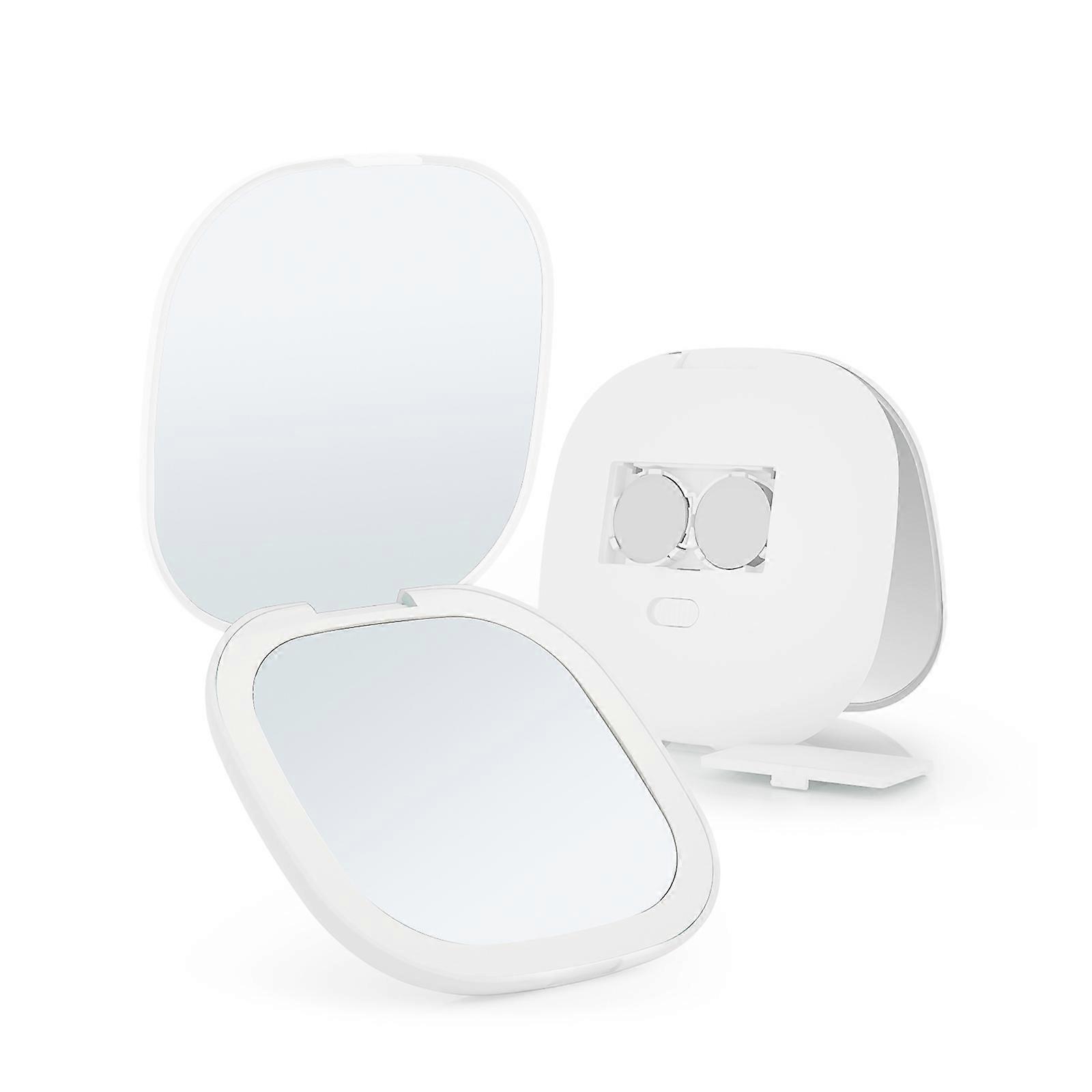 LED Travel Makeup Mirroring Magnified Mirroring with Light Handheld Foldable Mirroring for Handbag Suitcases White