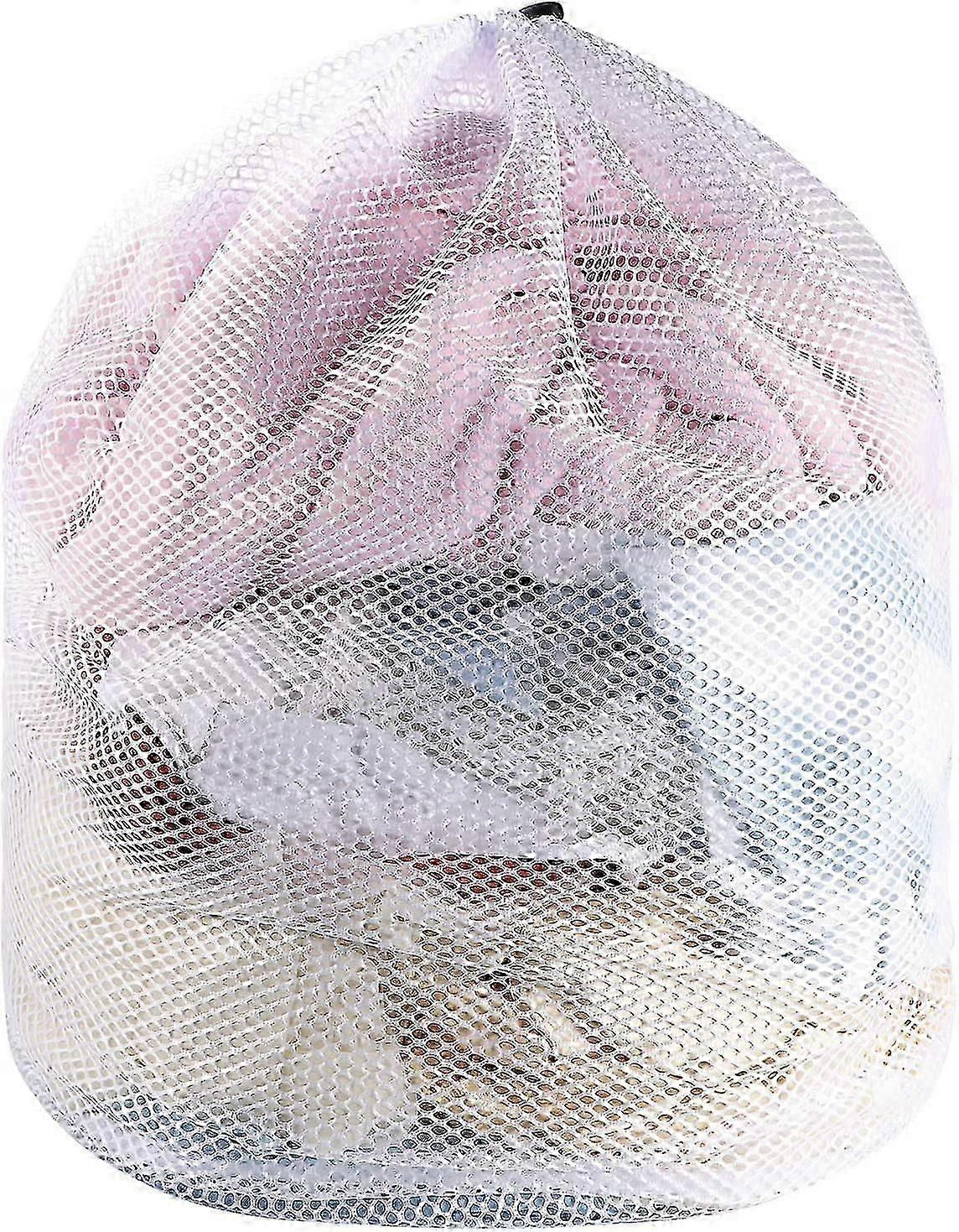 Reusable Mesh Laundry Bag with Drawstring for Washing Machine, Blouse, Coat & Bedding (80x60cm, White)