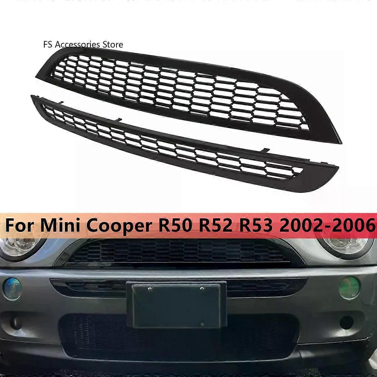 2pcs Front Upper Lower Grill Compatible compatible for MINI R50 R52 R53 51137026202 51137133847 51117127931 Honeycomb Mesh Guard Trim Cover