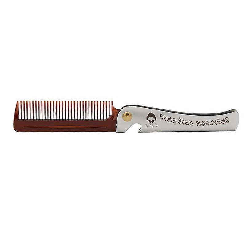 1 Pcs Brown Men Folding Pocket Comb PP Teeth Detangling Hair Beard Comb Metal Handle Foldable Combing Mustache Comb