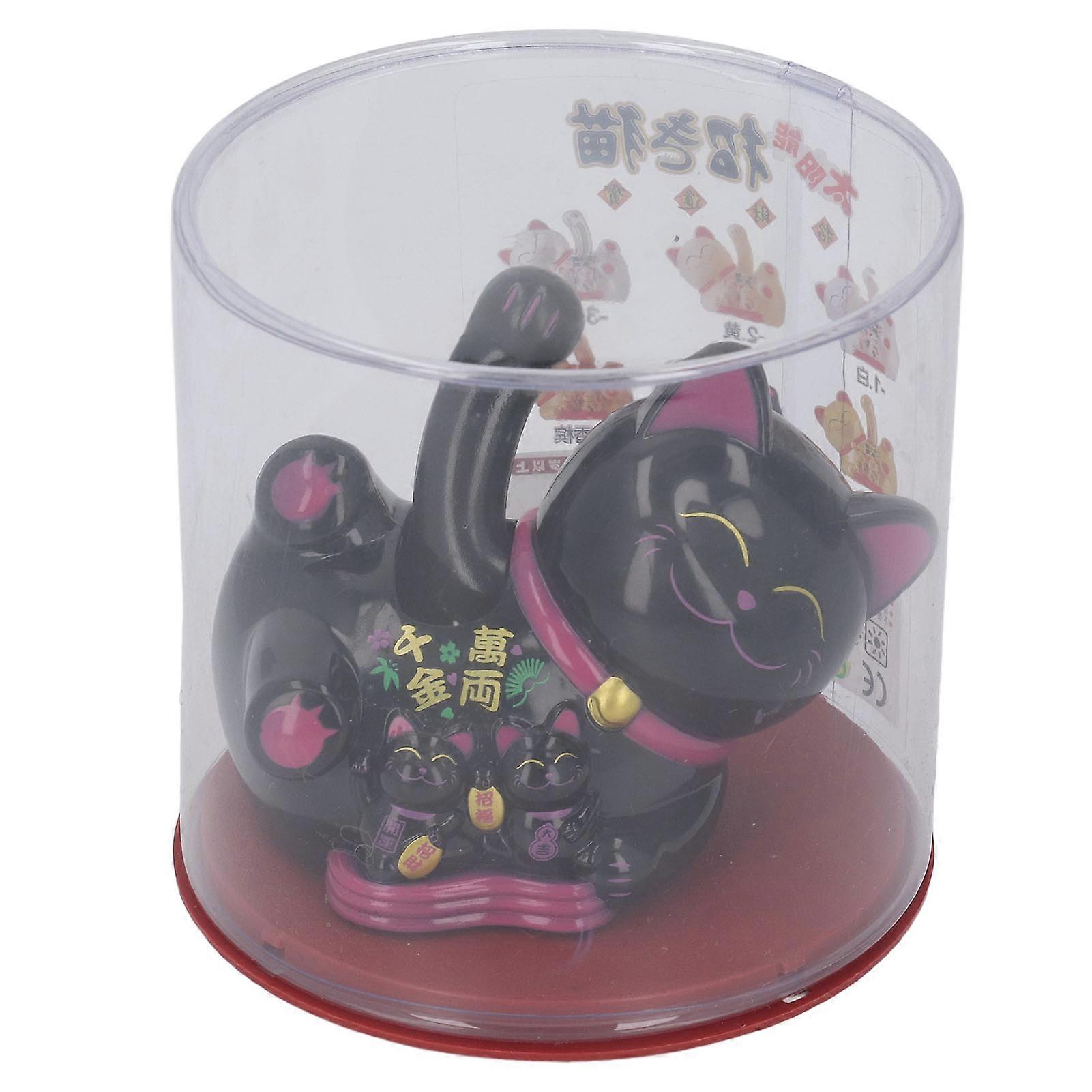 Solar Waving Cat Innovative Cute Auto Waving Arm Solar Powered Fortune Cat for Car Dashboard Checkout Counter Start Business Black