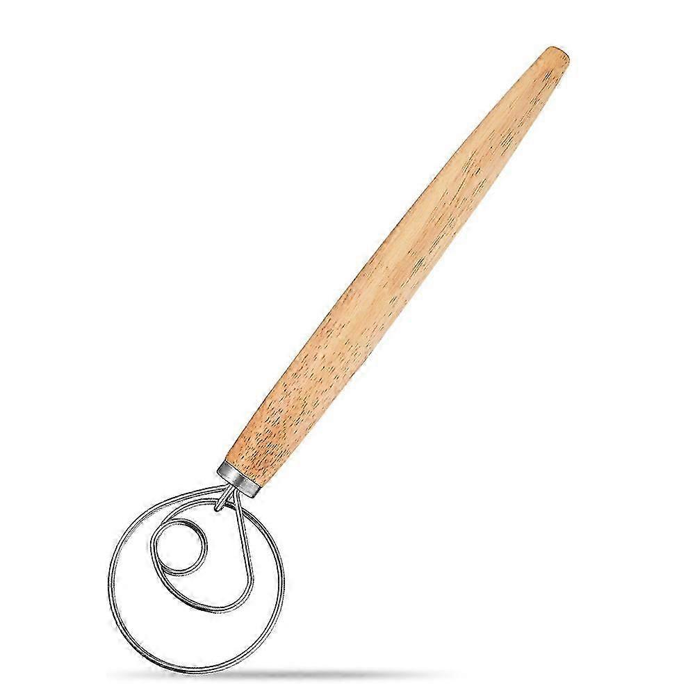 Danish Dough Whisk Large Hand Mixer - Large 13 Stainless Steel Wooden Danish Whisk - Dutch Style Artisan Blender For Bread, Batter, Cake, Pastry, An