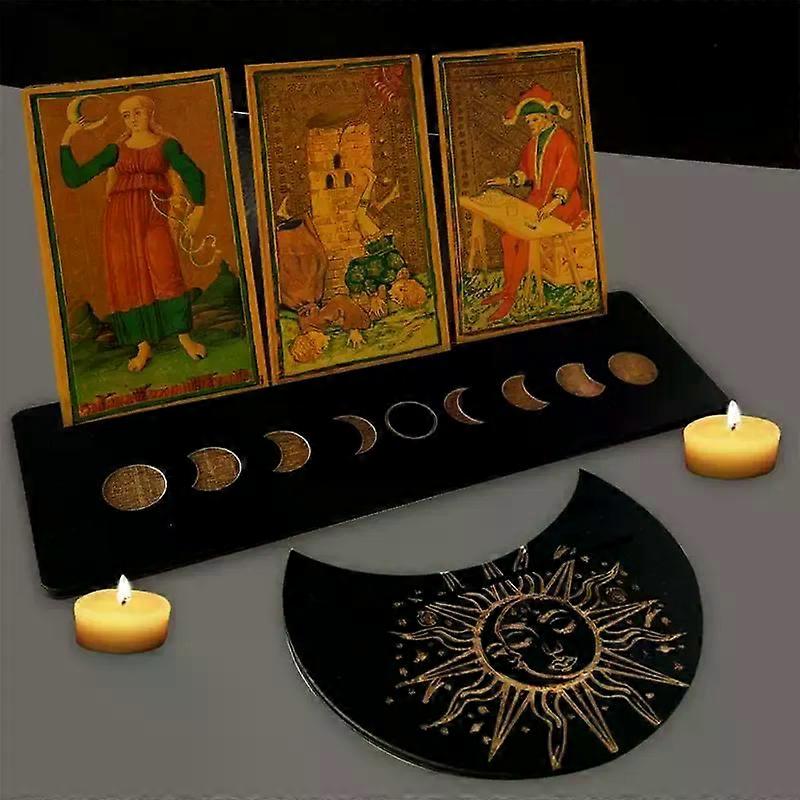 2/4pcs Wooden Card Stand For Tarot Moon Shape Rectangle Card Altar Stand Wood Display For Witch Divination Tools Decor