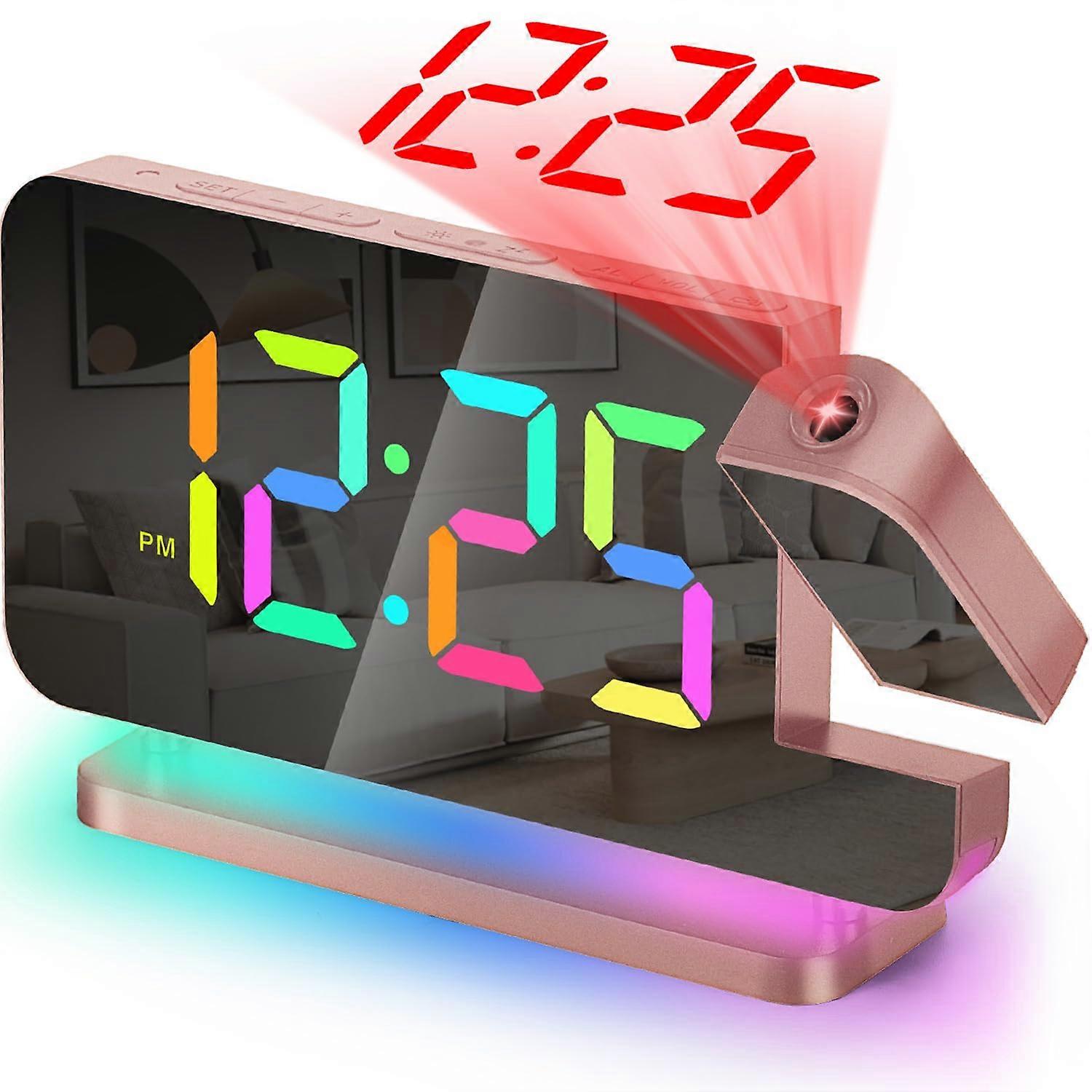 Digital Rose Gold Projector Clock 7.4 Inch with Alarm and Ceiling Wall Projection for Bedroom Decor and Home Use