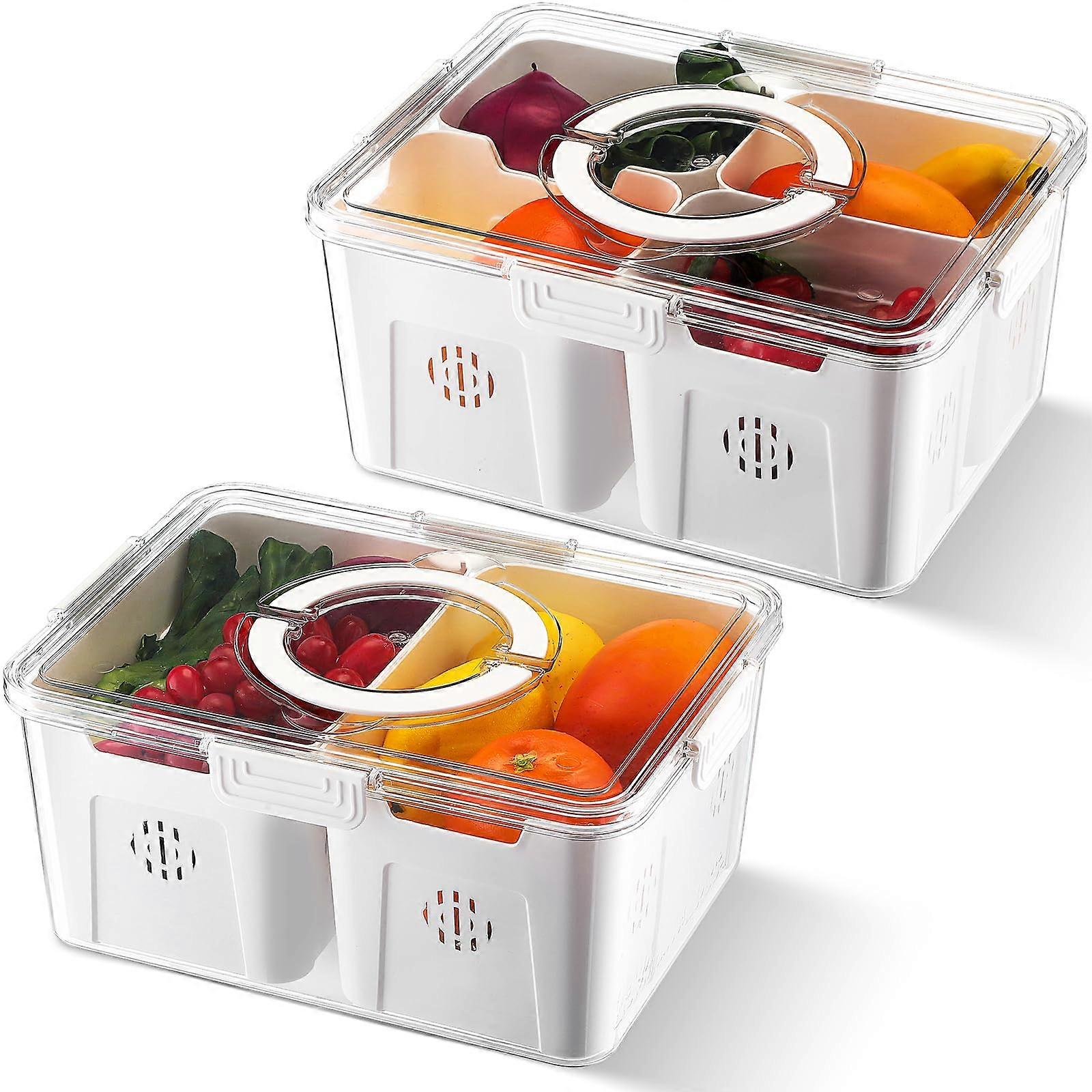 2 Pcs Airtight Fruit Storage Containers with Lids for Fridge Stackable