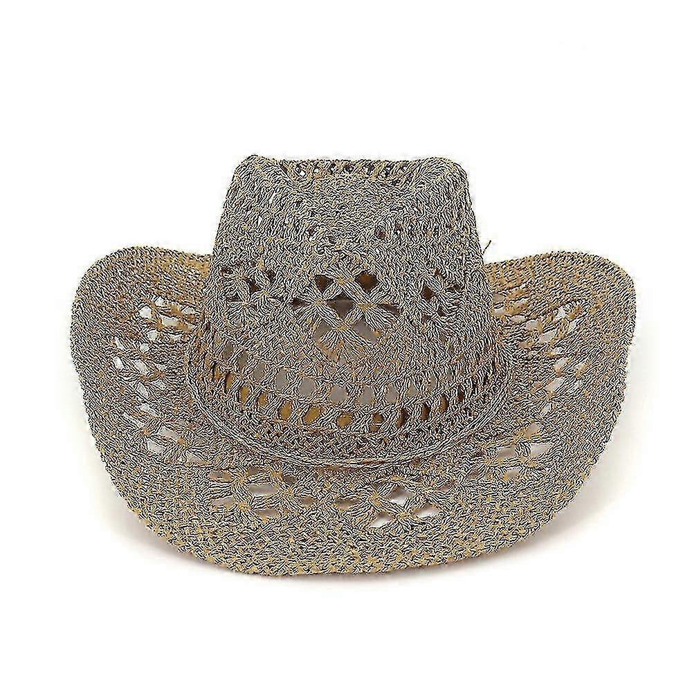 JiaWei Western Cowboy Ręcznie robiony słomkowy kapelusz Outdoor Seaside Beach Cap-Yvan u5o