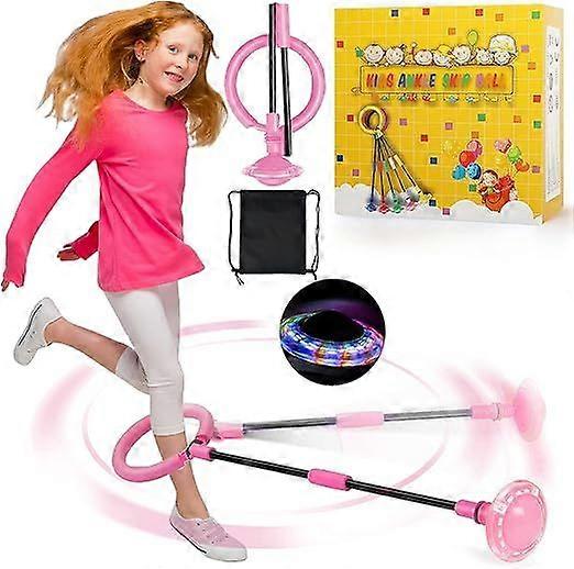 Collapsible Glitter Bouncy Ball with Light Up Wheels and Ankle Loop, Purple Glitter, for Kids 6-10
