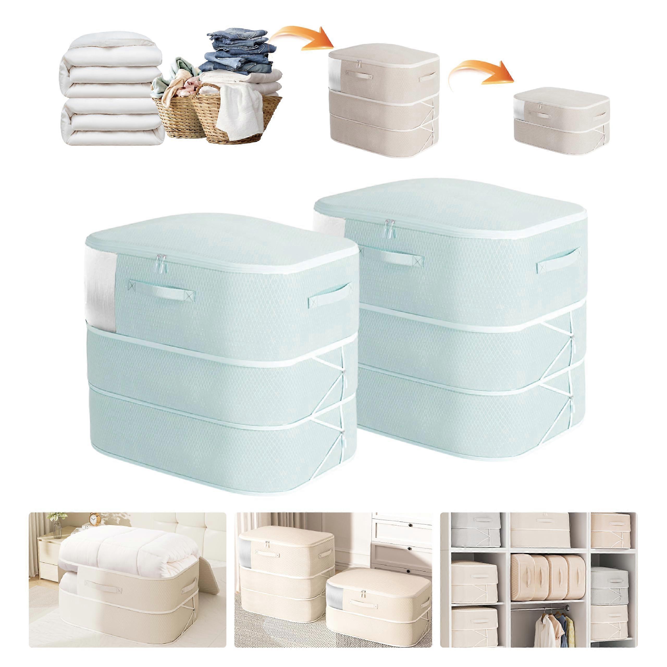 Large Three -Layer Storage Bag With Transparent Windows 136L Capacity 2-Pack Blue