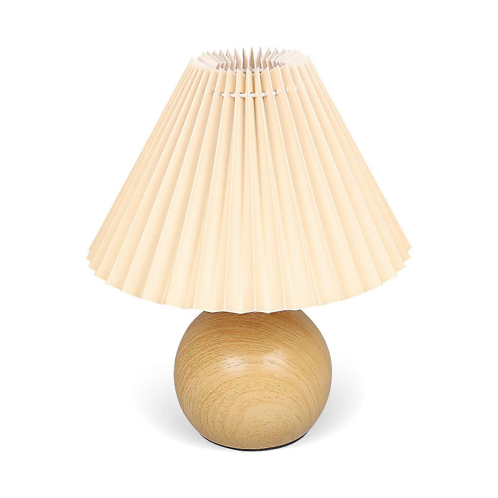 Small Pleated Table Lamp Beige Lampshade Modern Mini Nightstand Lamp for Bedroom Home Office E27 Bulb Included