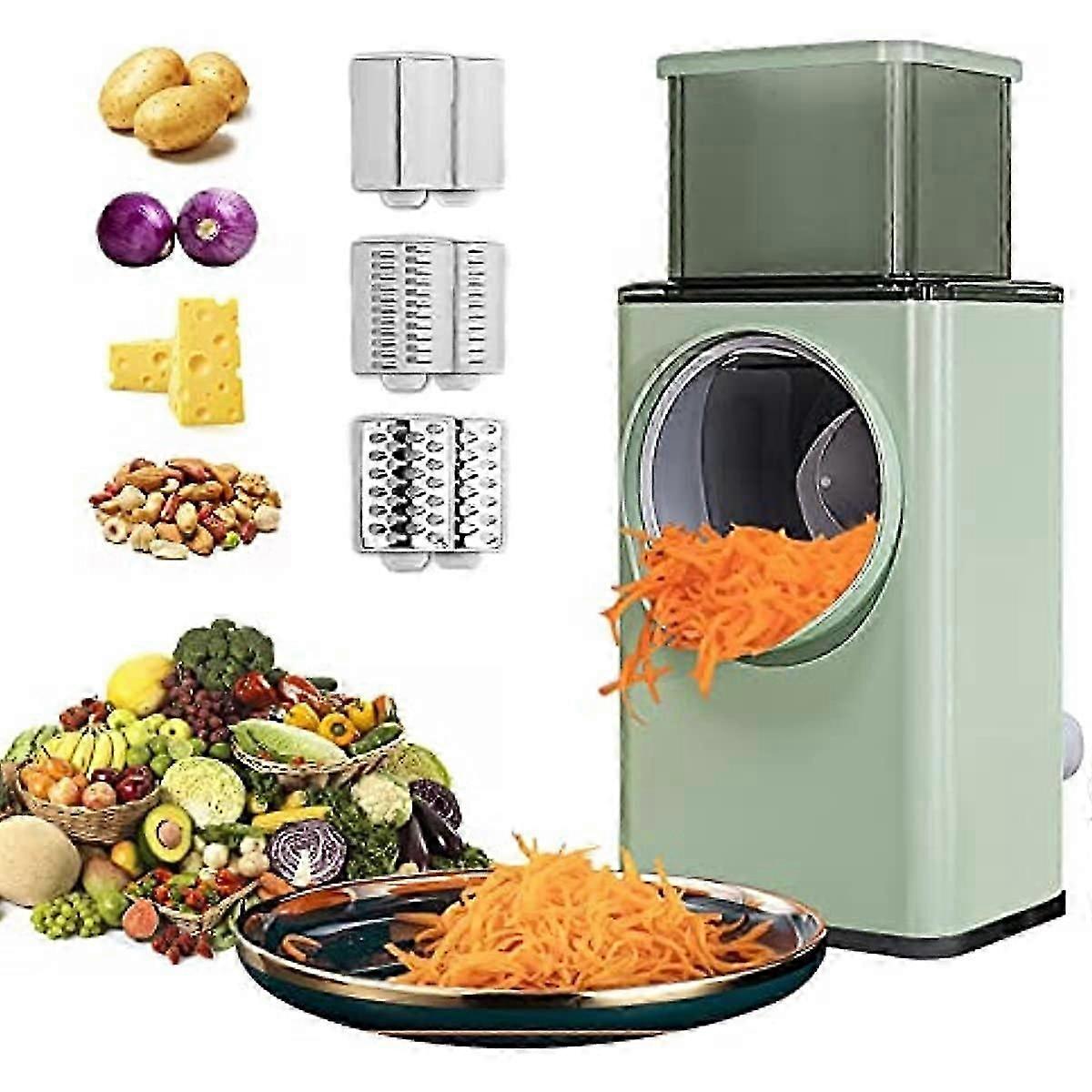 Grøntsagshakker Multifunktionel Køkkenskærer Roterende Ost Rivejern 3-i-1 Makuleringsmaskine Slicer Kværn Salatmaskine Med Rulle I Rustfrit Stål