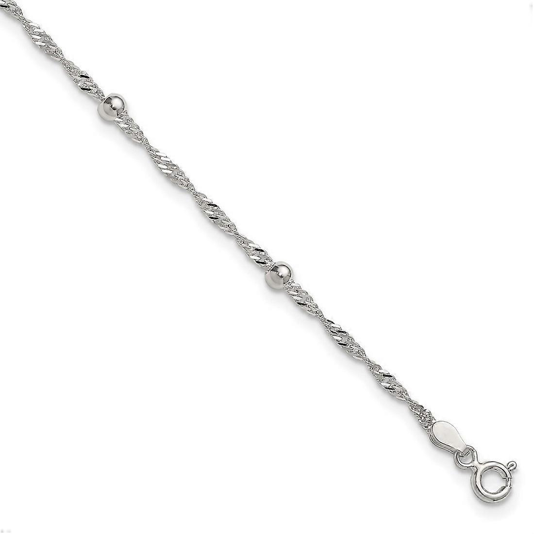 2.1mm 925 Sterling Silver Polished and Beaded Fancy Link Plus 1in Extension Anklet 9 Inch-Anklet for Women