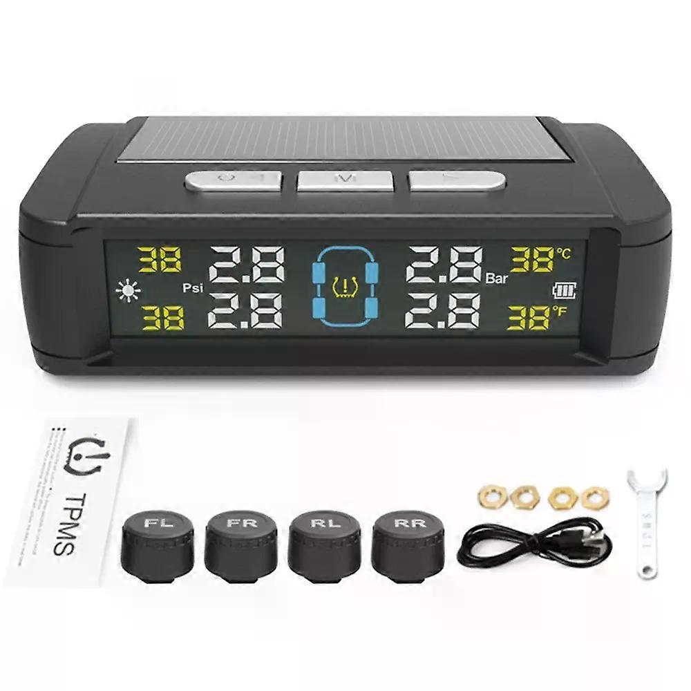 con Solar Power TPMS Car Tire Pressure Alarm Monitor Auto Security Alarm Digital LCD Display Tyre Pressure Temperature Warning