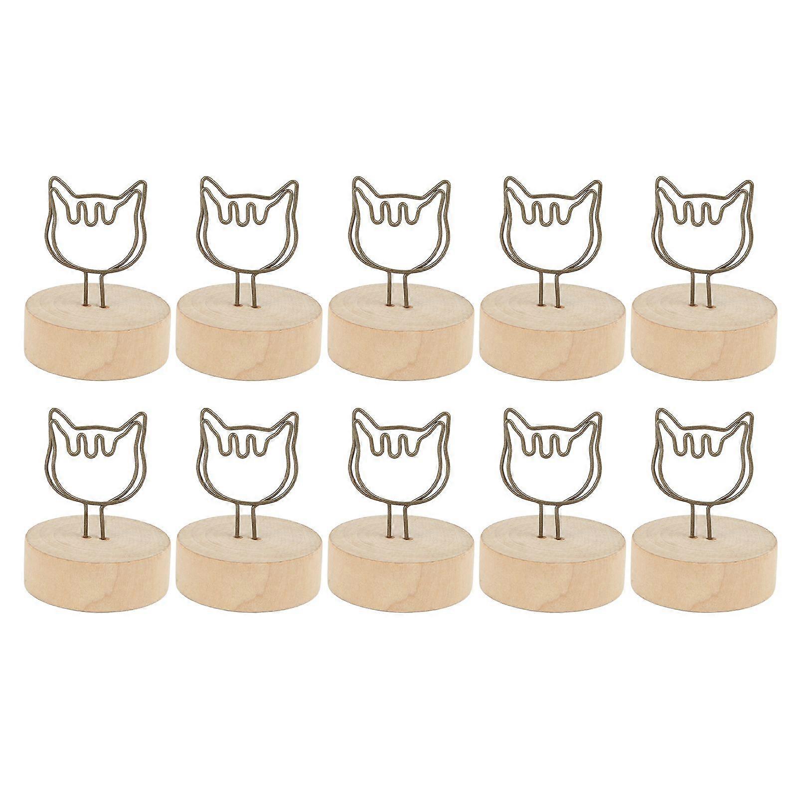 10PCS Table Number Holder Log Base Cat Shape Place Card Holder Simple Cute Vertical Type Name Card Clips for Table Decoration