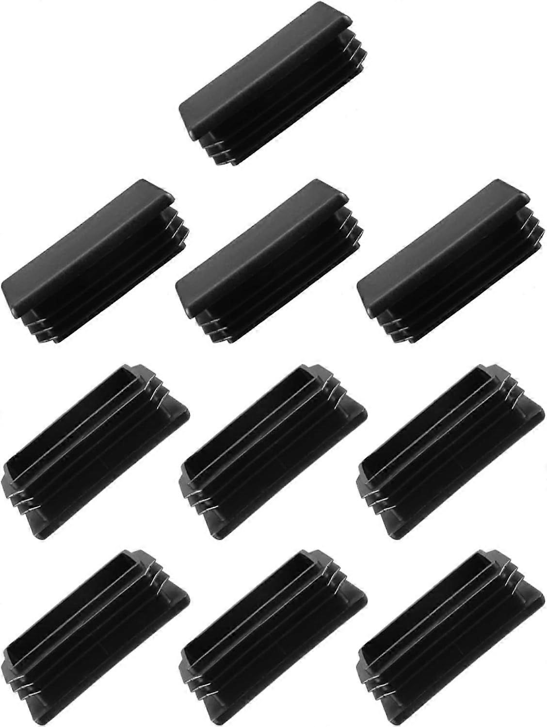 Black 10 Pieces Rectangular End Caps (60 x 30mm), Plastic Protective Caps for Rectangular Tubes with Thread - for Furniture Legs, Tables, Chairs
