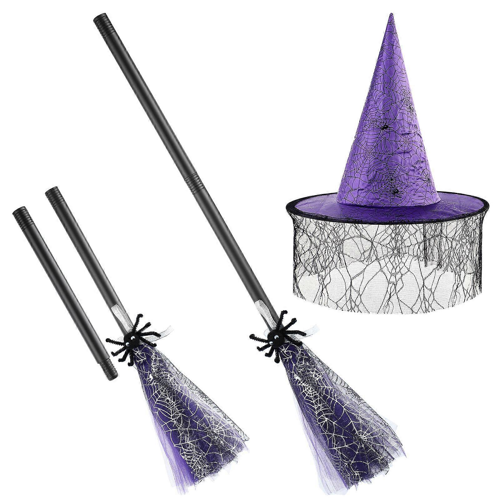 Clispeed 1 Set Halloween Hexenbesen Hexenhut Party Deko Requisiten Kostüm Party Besen Hexenhut