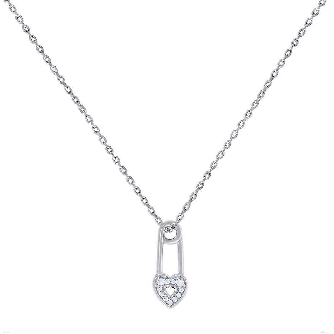 925 Sterling Silver Womens Cubic Zirconia Love Heart Lock Charm Necklace 16 Inch 17.9x7mm Wide Pendant-Necklace for Wome