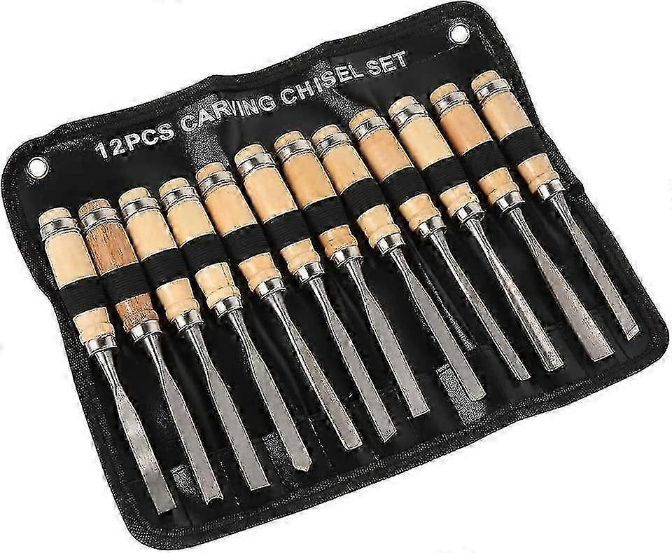 12pcs Wood Carving Tools Wood Chisel Set With Wooden Handle And Reel Carving Knife Professional Wood