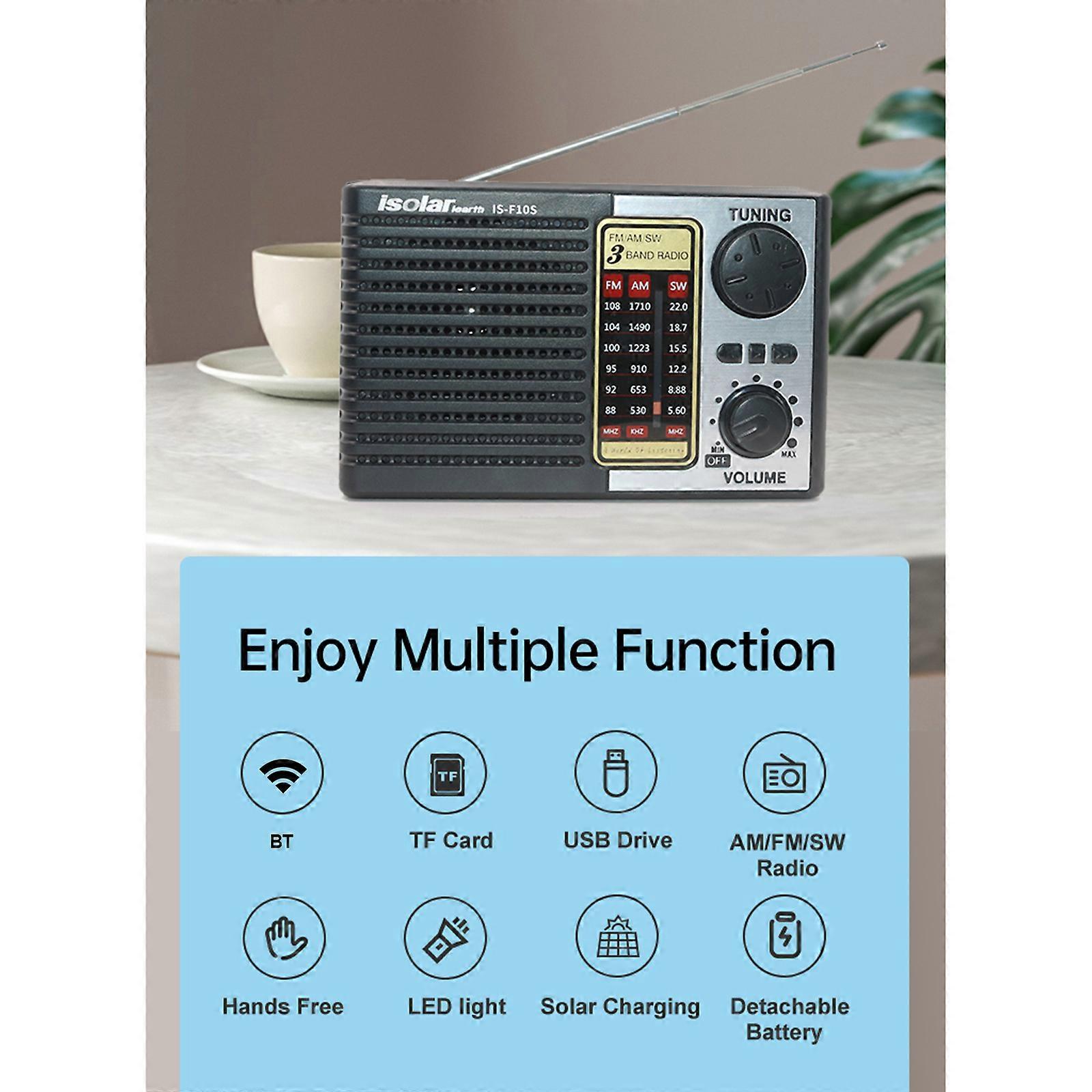 Portable Solar Powered Emergency Radio with BT Speaker, TF Card Slot, Handheld Flashlight, Ideal for Outdoor Activities and Emergency Preparedness