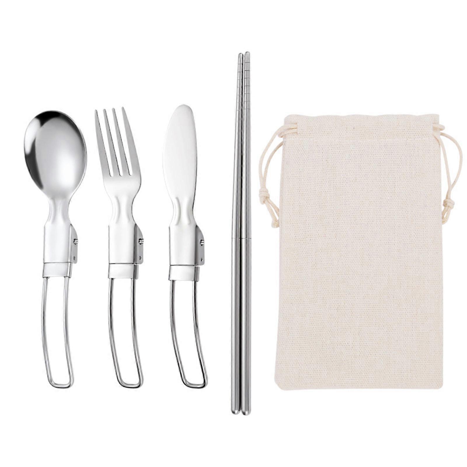 Reusable Portable Tablewares Folding Utensils Set Travel Utensils Set Stainless Steel Cutlery Set Flatware Sets with Bag