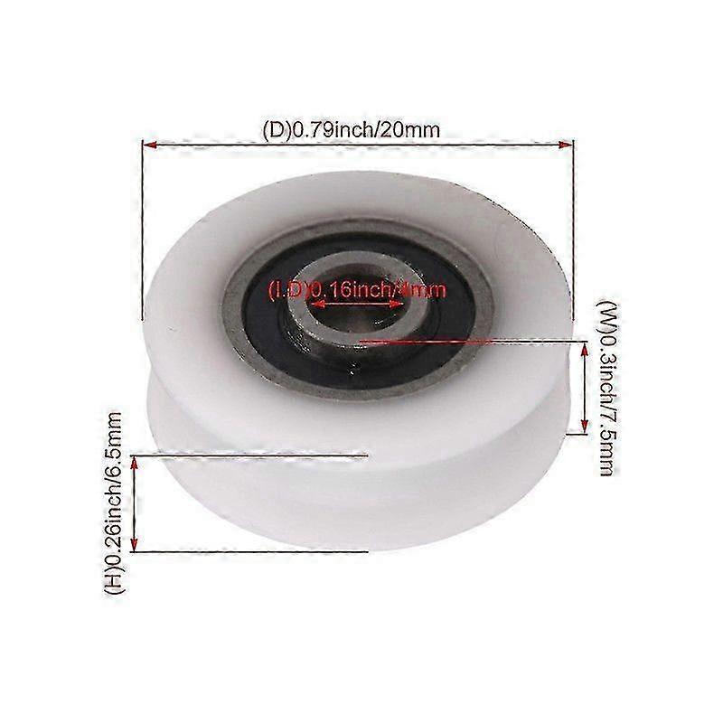 4 قطع 4x20x6.5x7.4mm أبيض داخلي ضياء 4 مم U-groove نايلون عجلة بكرة لباب منزلق hwy