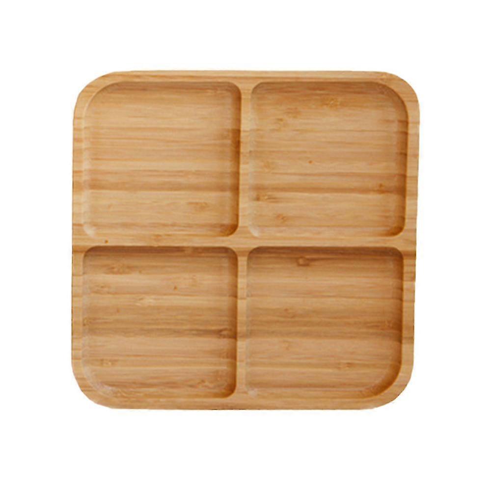 4 Grid Bamboo Snack Plate Fruit Bread Tray Dish - 25x25x2cm