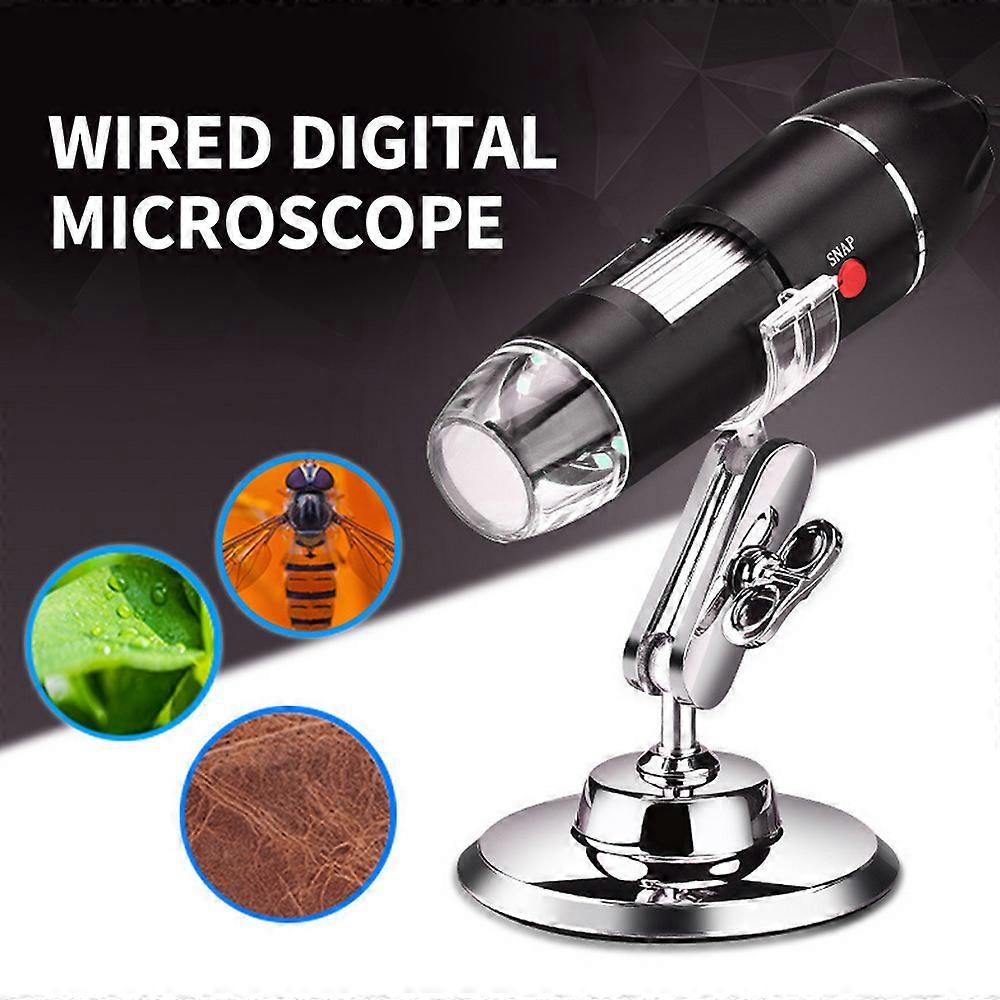 1600X Wired Digital Microscope Portable Handheld Microscope with USB+ USB Interfaces 8 LED Lights Type-C Adapter