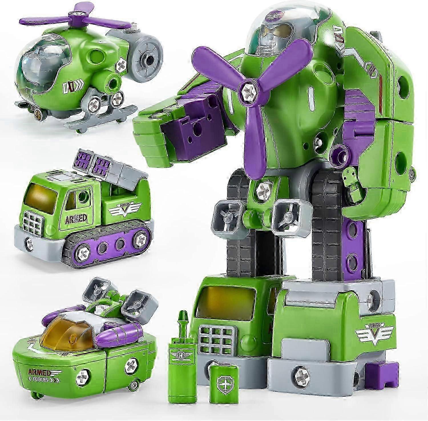 3 in 1 Take Apart Helicopter, Missile Truck, Ship Transform to Robot Toys for Kids Ages 4-6, Compatible with Various Brands, STEM Educationa