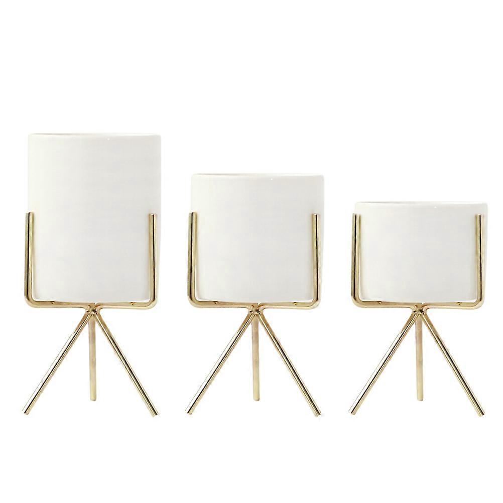 Planter Combination of Ceramic Pots and Metal Bases for Stylish Room Decoration