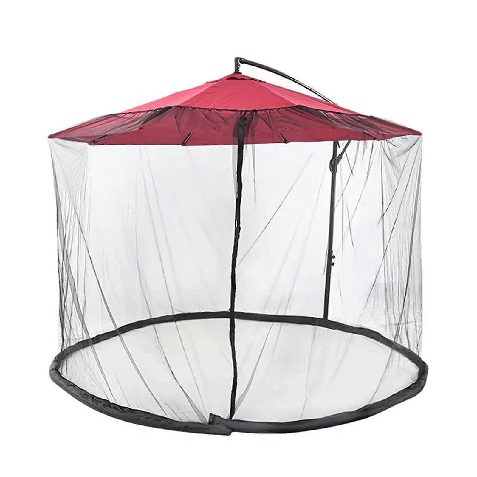 Mosquito Net for Parasols, Outdoor Umbrella Mosquito Net with Zip Door (Black)