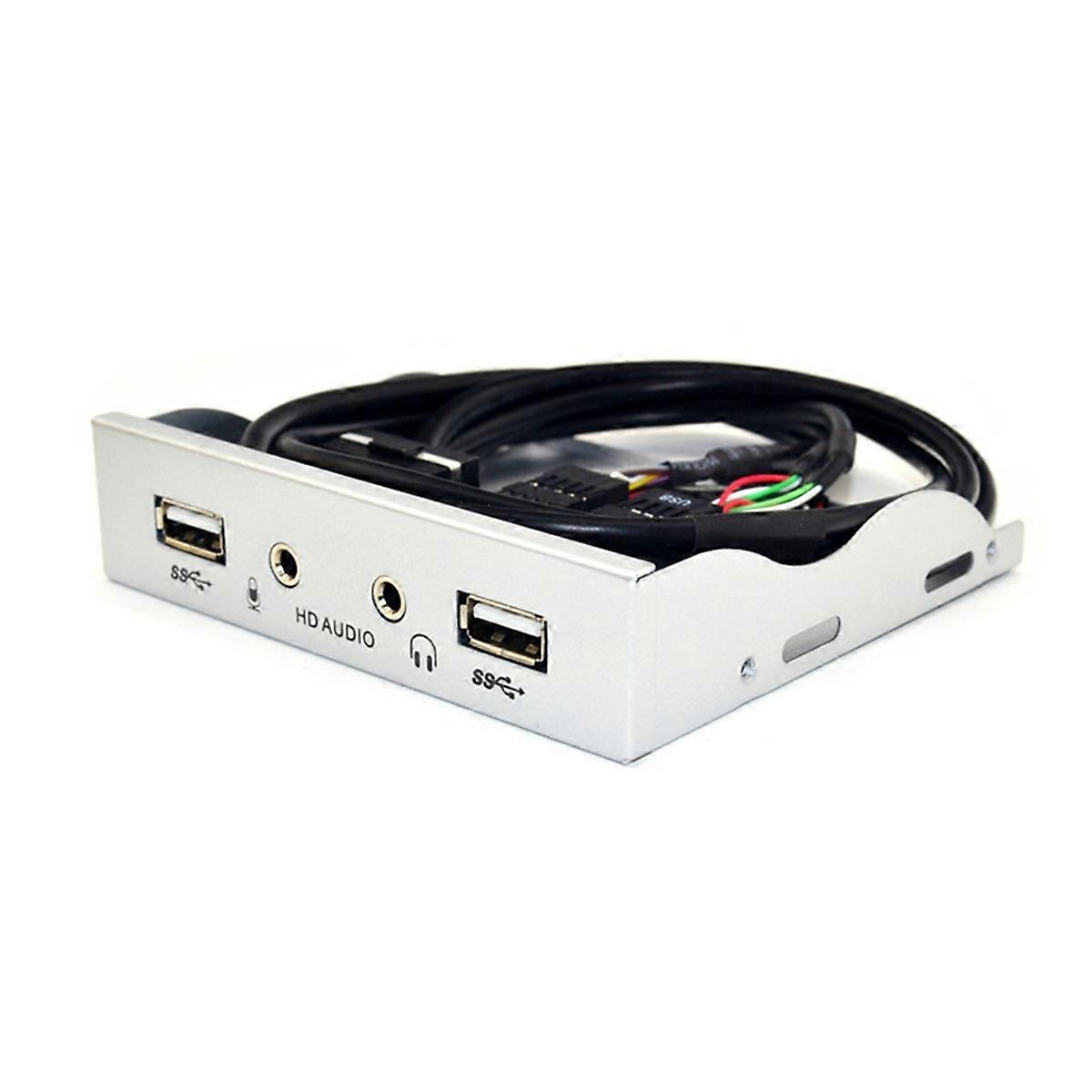 2 Port USB 2.0 HUB Splitter 3.5In Floppy Bay HD Audio 3.5mm Earphone Jack Front Panel Rack for Comp