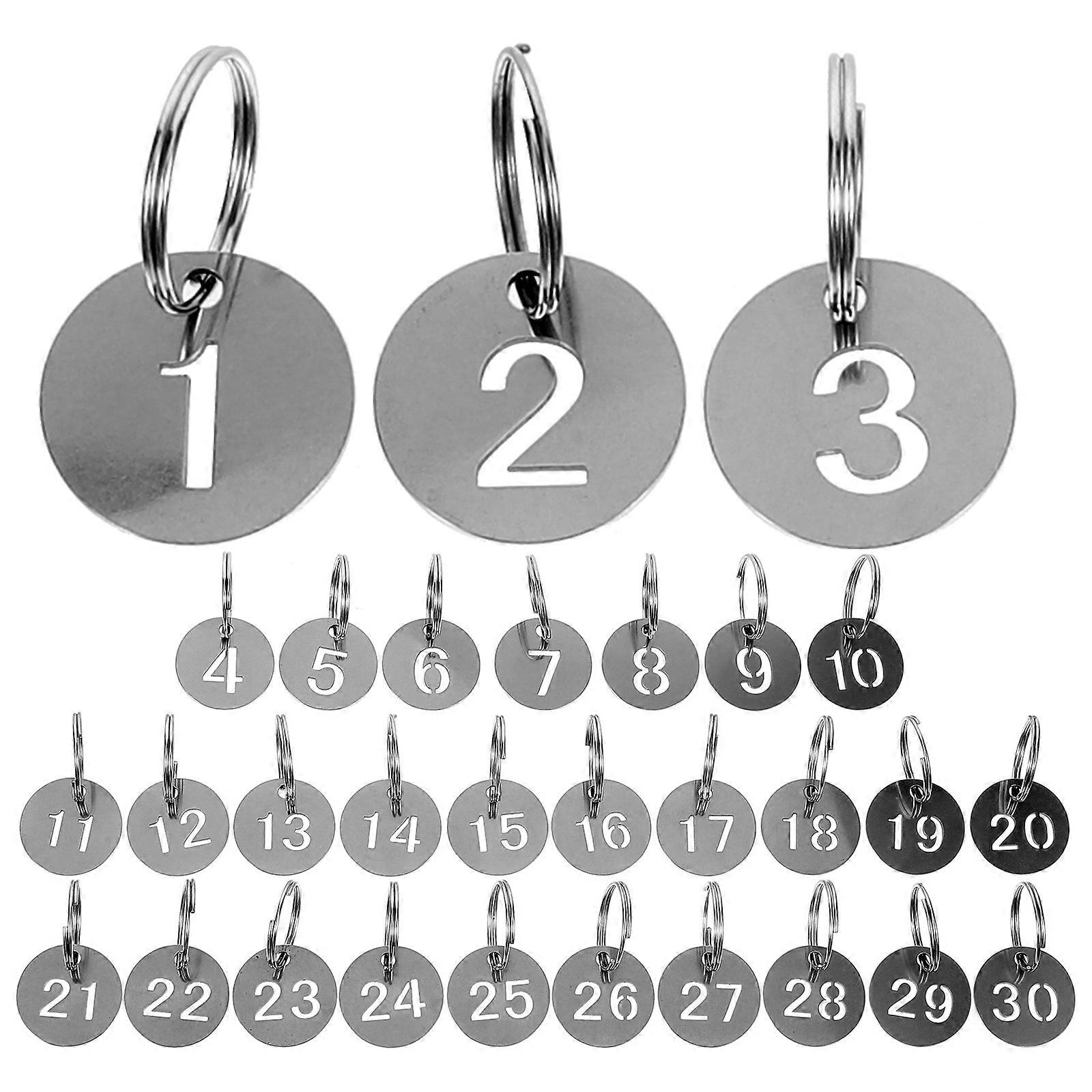 30pcs Stainless Steel Numbered ID Tags for Keys Lockers Organization Lightweight Round Key Tags for Management and Identification