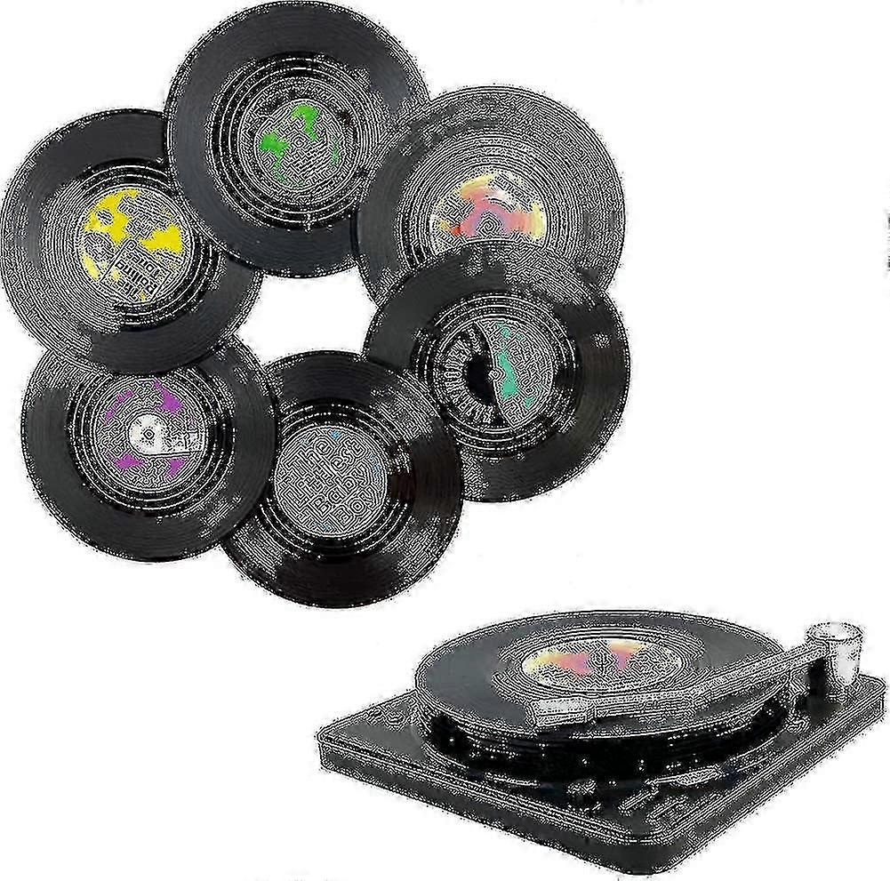 Coasters for music fans with vinyl record player accessory