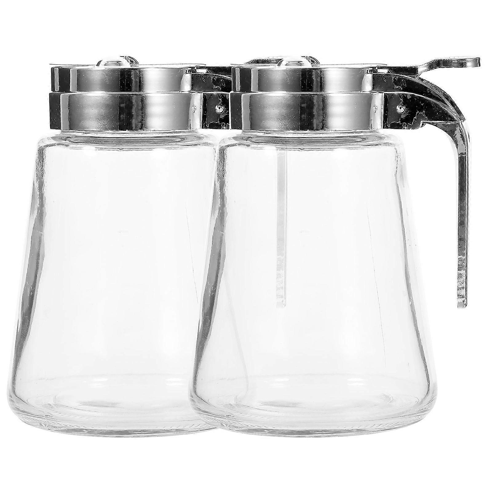 Here's a polished product description for the **2pcs Glass Condiment Dispenser Leak Syrup Creamer Sugar Dispenser Bottles**, focusing on clarity,
