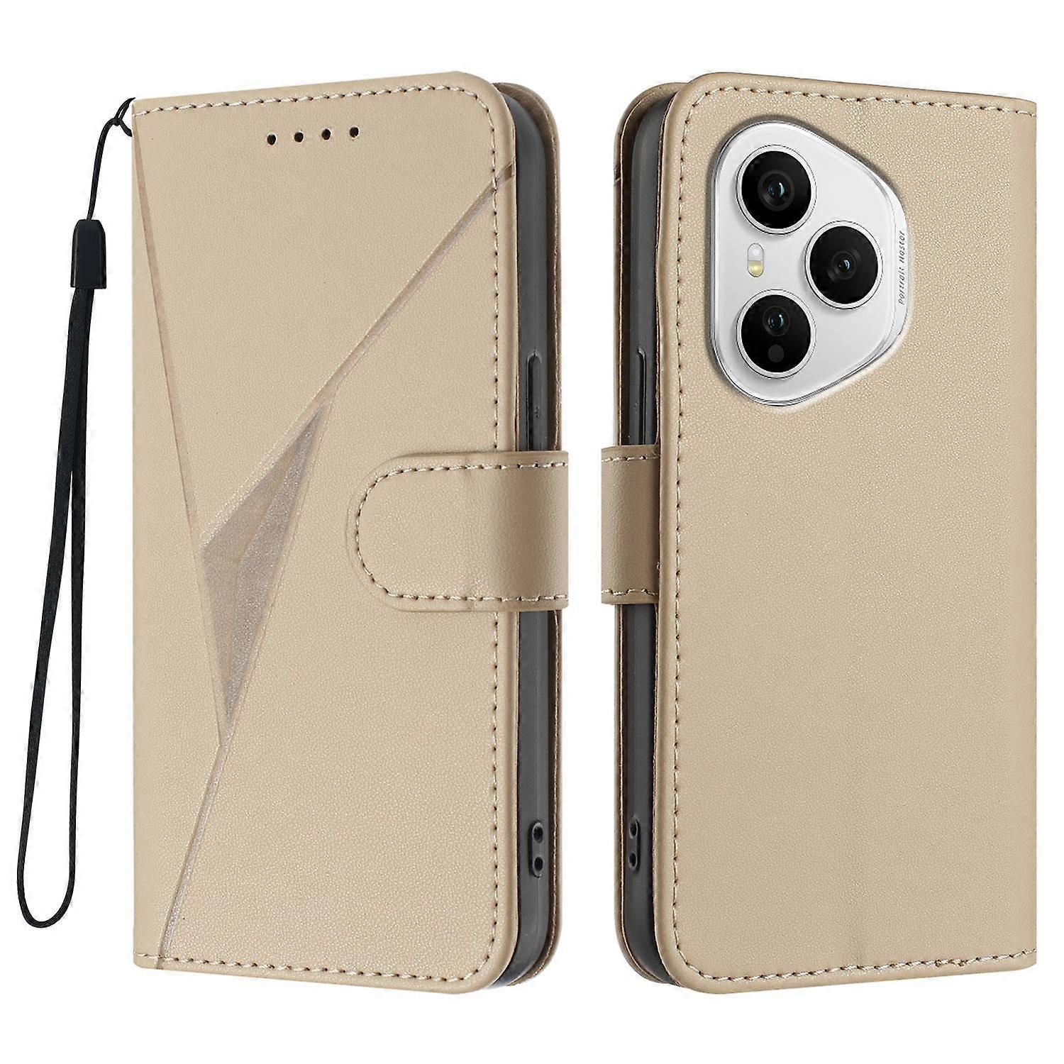 For Honor 400 Pro 5G (Global) Case Triangle Imprint Leather Phone Cover with Lanyard