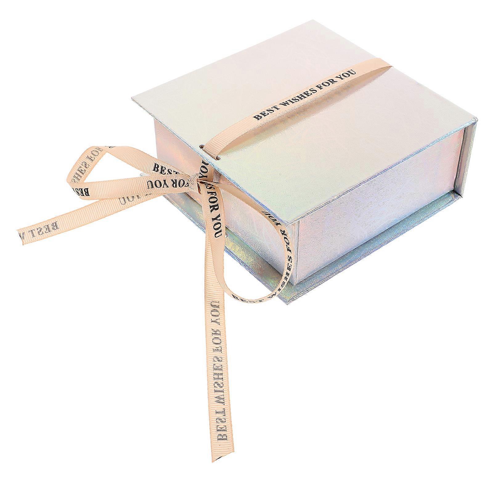 present Packaging Box Magnetic Preservation Box Small Box With Lid Square Silver 12.50X12.50X5.30cm 1Set