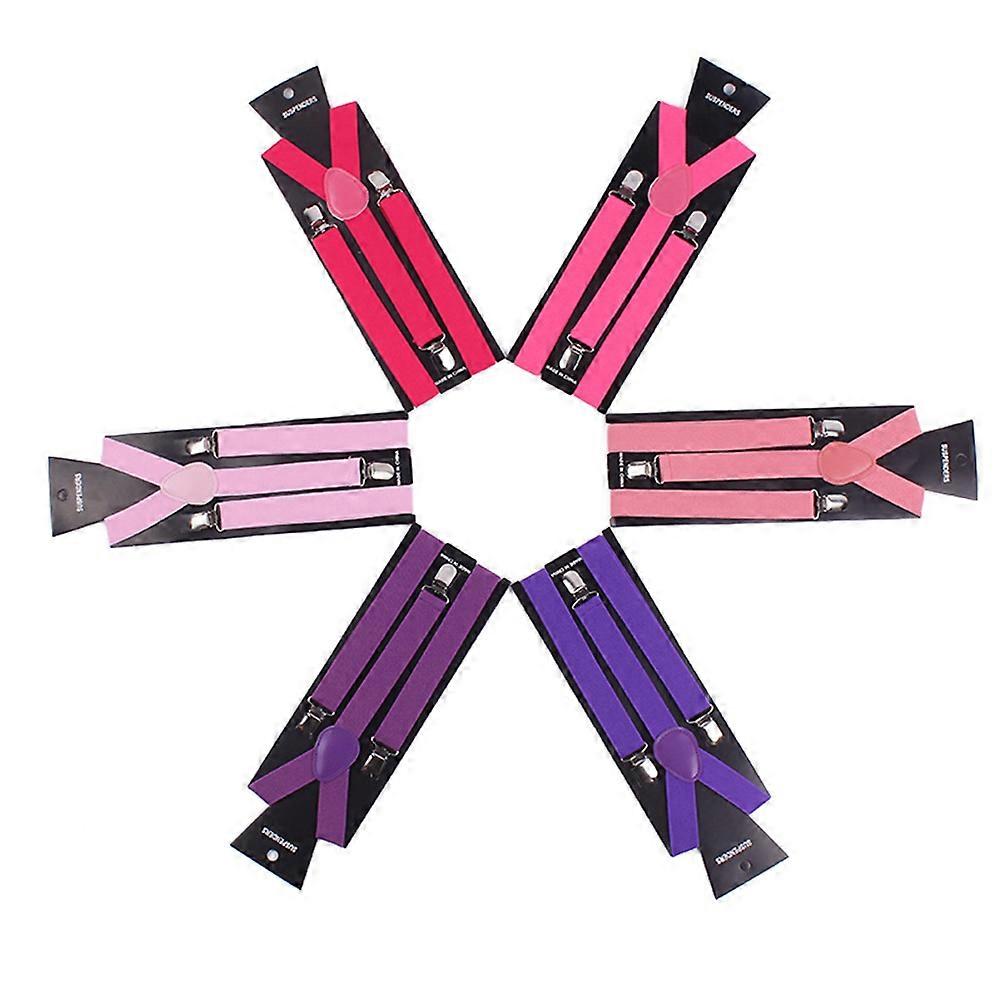 Elastic Red Leather Metal Suspenders Adjustable Y-Shape Clip-On 1Set