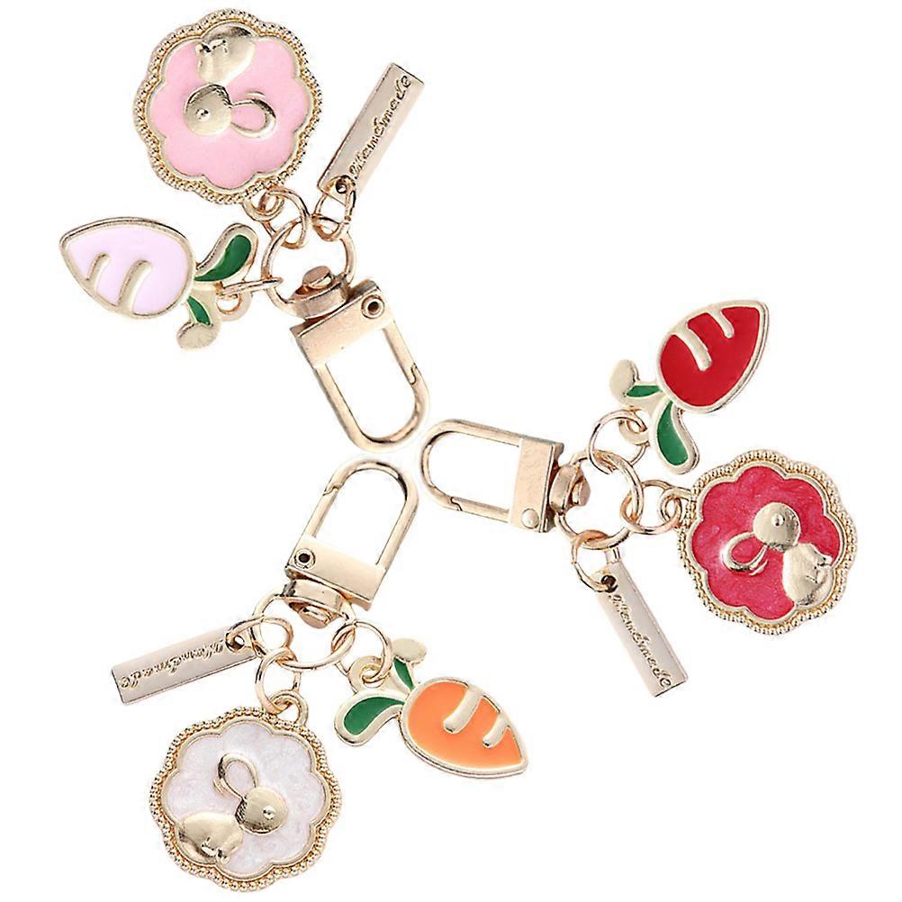 Cute Keychain Charm Metal Keyring Pendant Easter Rabbit And Carrot 3Pcs