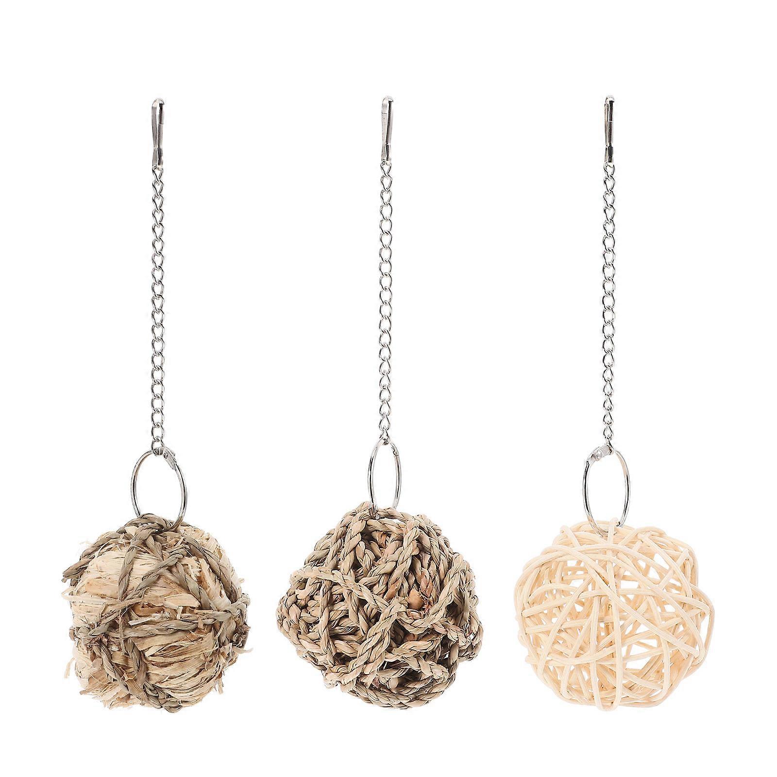 3pcs Parrot Chew Set – Rattan Ball Bird Enrichment for Interactive Play, Sturdy Material for Parrots, Hamsters, Rabbits, Easy Installation & Cleaning