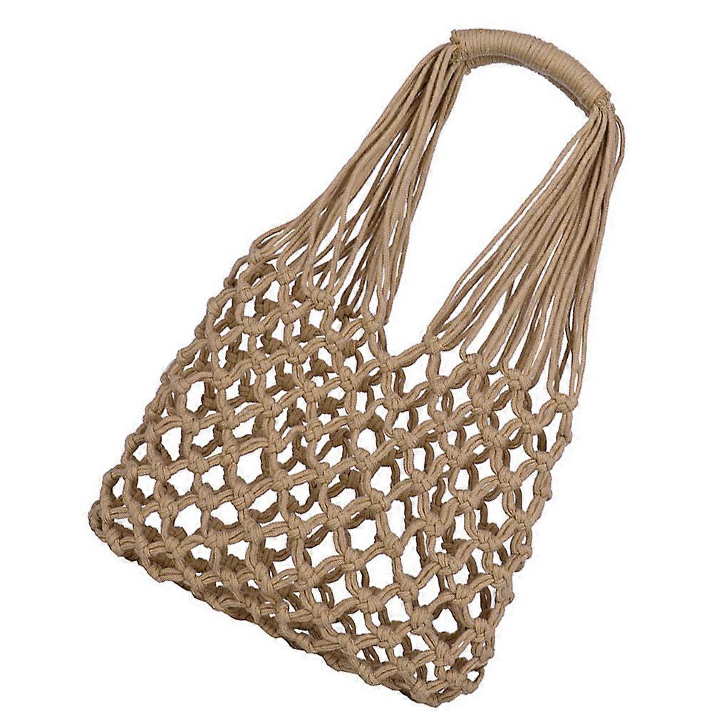 1pc Handmade Woven Hollowed Beach Bag Durable Rope Single Shoulder Tote For Travel Shopping Camping Parties Stylish Casual Accessory