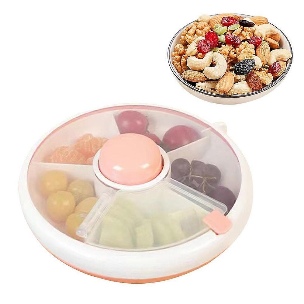 Rotating Snackle Storage Box Container 5 Grid Divided Rotating Serving Tray with Lid for Picnics, Ca