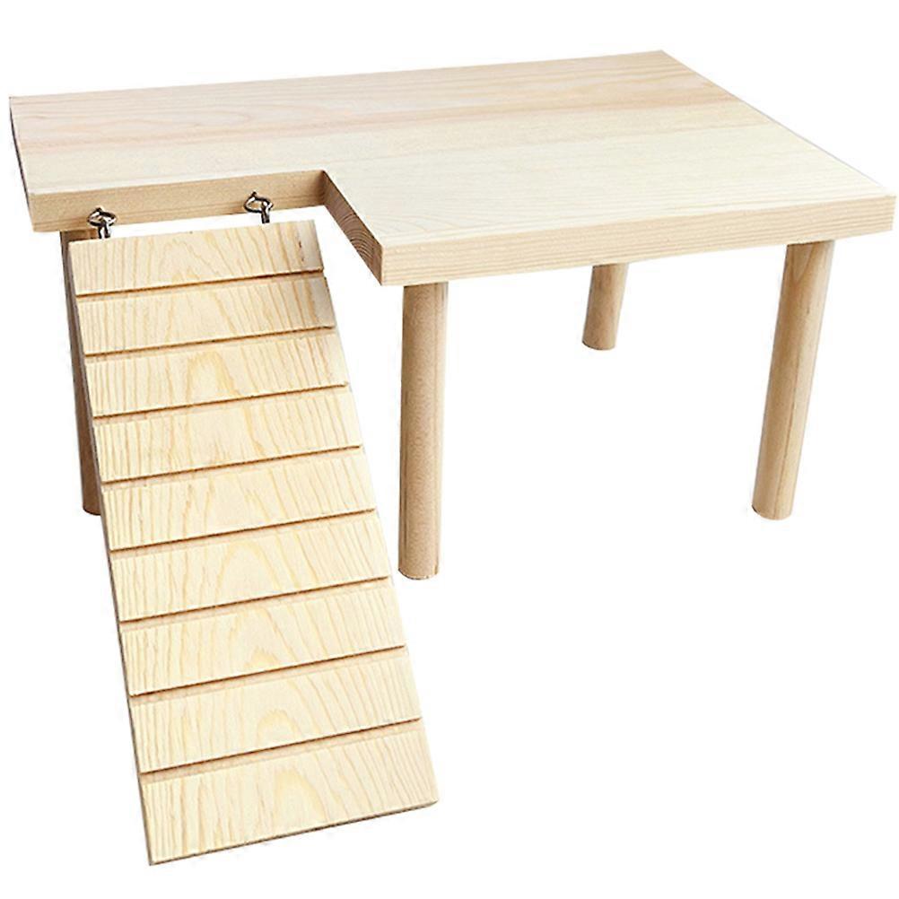 Kafes Hamster Platformu için Ahşap Platform Merdivenli Küçük Fareler Bej 28x17cm Dekoratif Hamster Oyuncak 1Set