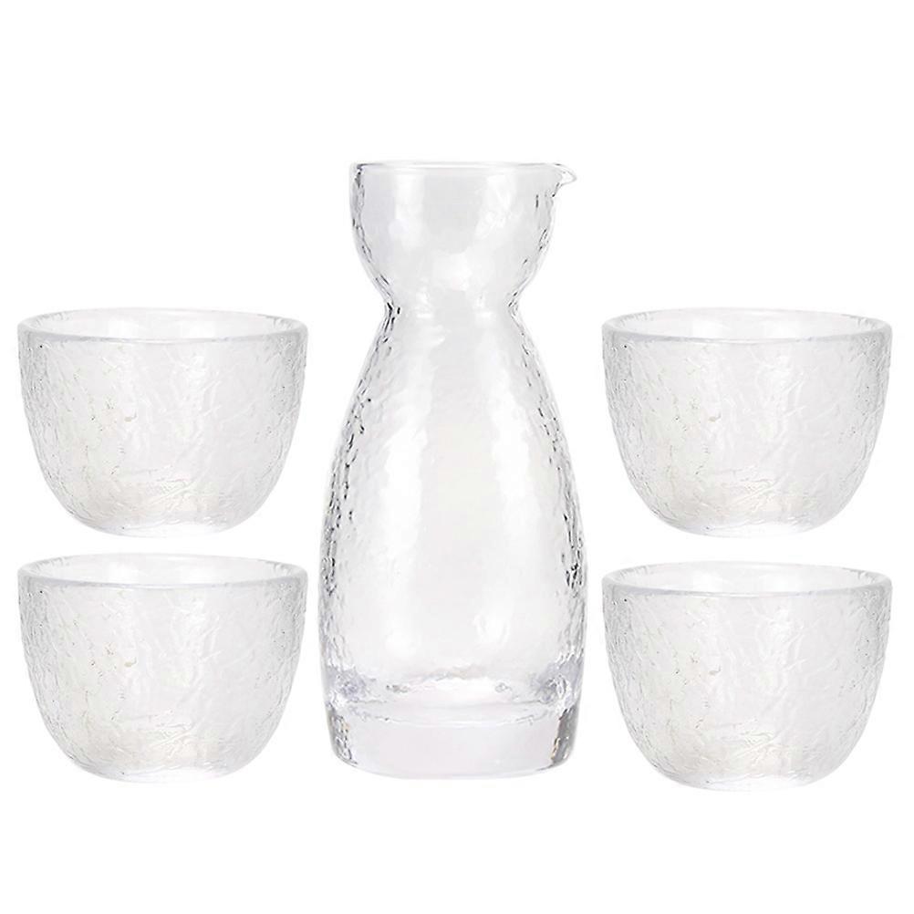 Clear Glass Kettle Japanese Style Wine Cup Storage 1Set