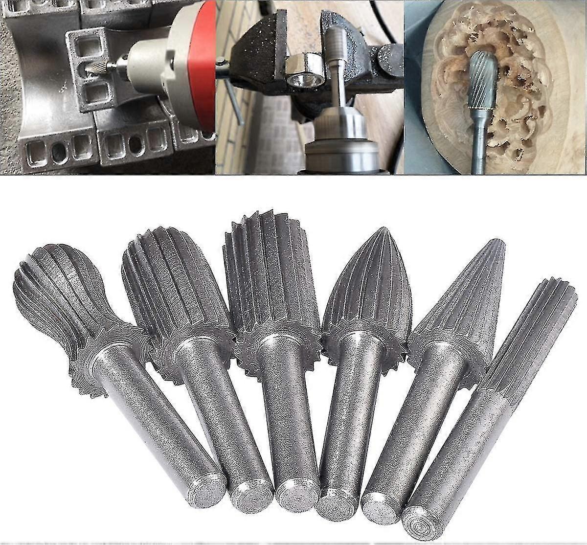 6 Pack 6mm Double Cut Tungsten Rotary Burrs Shank Filing/Engraving/Grinding Bits for Rotary Tools