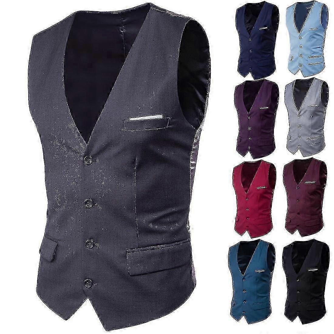 Plus Size Men's Solid Color Suit Vest Single Breasted Business Waistcoat