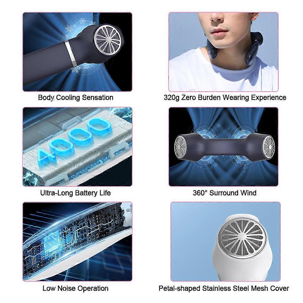Portable Neck Fan Air Conditioner: Dual Cooling, USB Rechargeable, 4000mAh Battery