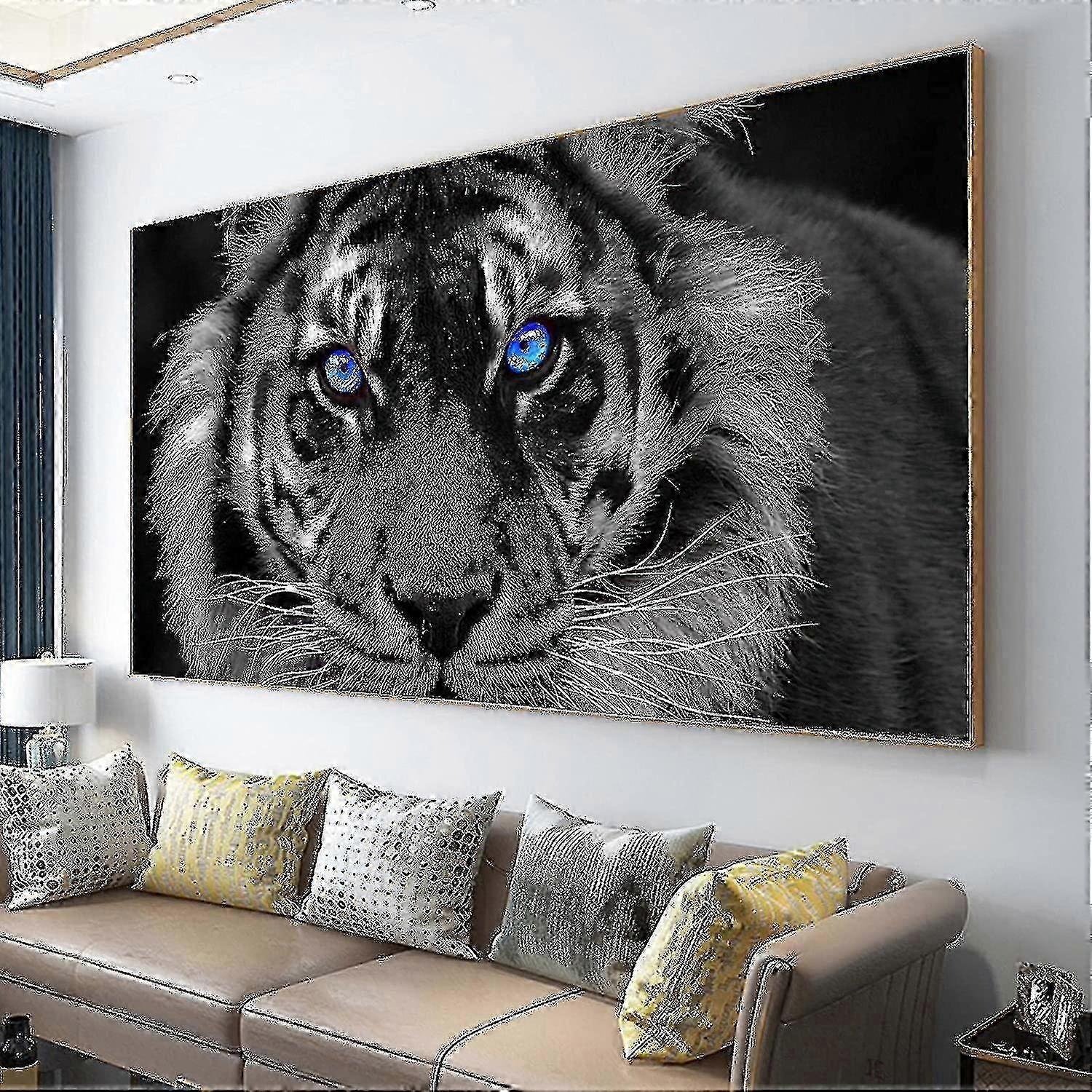 Tiger väggkonst canvasmålning i svartvitt